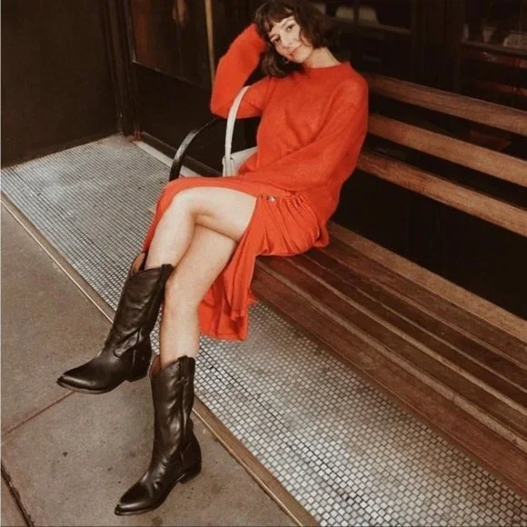 1990s Frye Vintage Banana Tan Leather Pull On Low Heel Western Boho Cowboy Boot - Picture 2 of 14